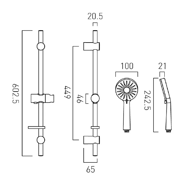 Vado Sirkel Multi Function Shower Slide Rail Kit