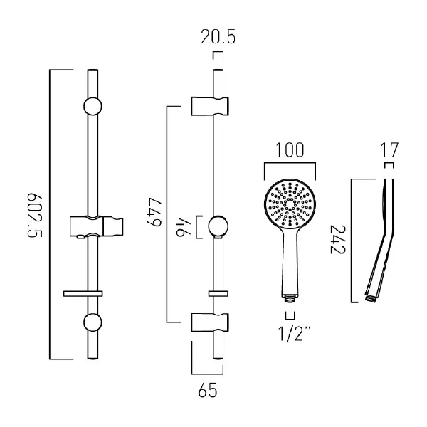 Vado Sirkel Single Function Shower Slide Rail Kit